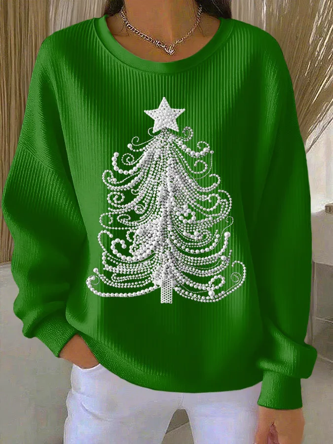 Casual Crew Neck Christmas Sweatshirt Printing