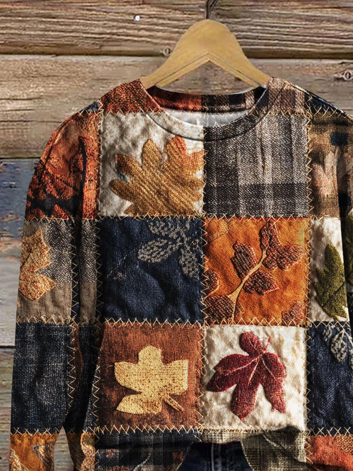 Casual Crew Neck Maple Leaf Sweatshirt Printing