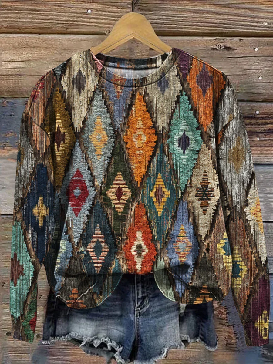 Casual Crew Neck Abstract Sweatshirt Printing