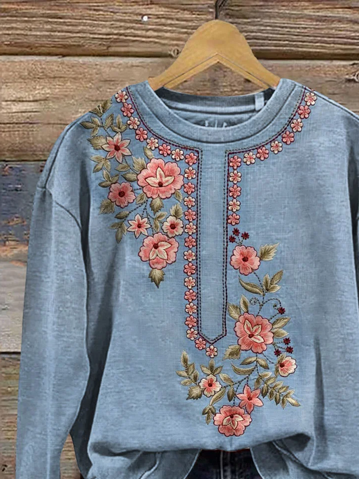 Casual Crew Neck Floral Sweatshirt Printing