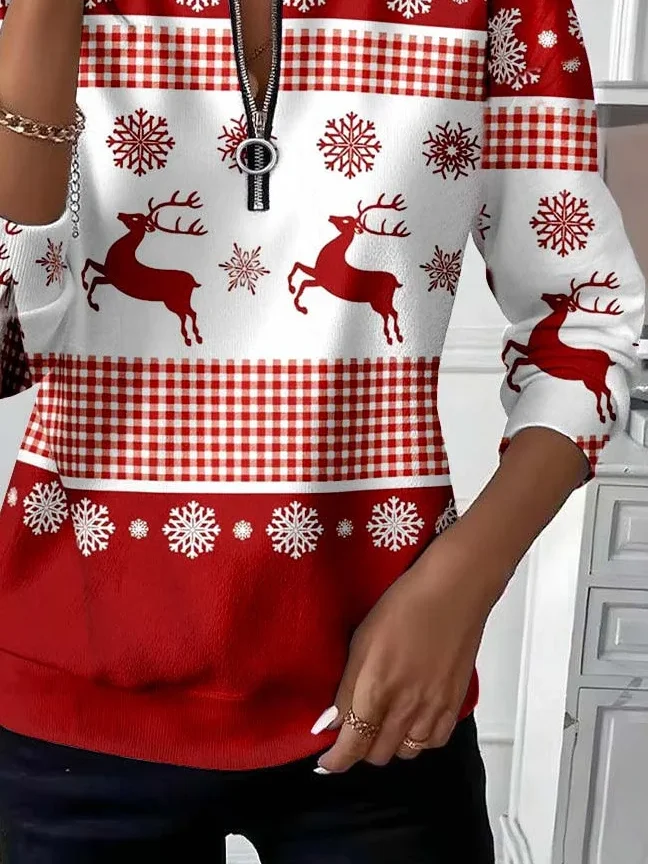 Casual Crew Neck Christmas Sweatshirt Printing