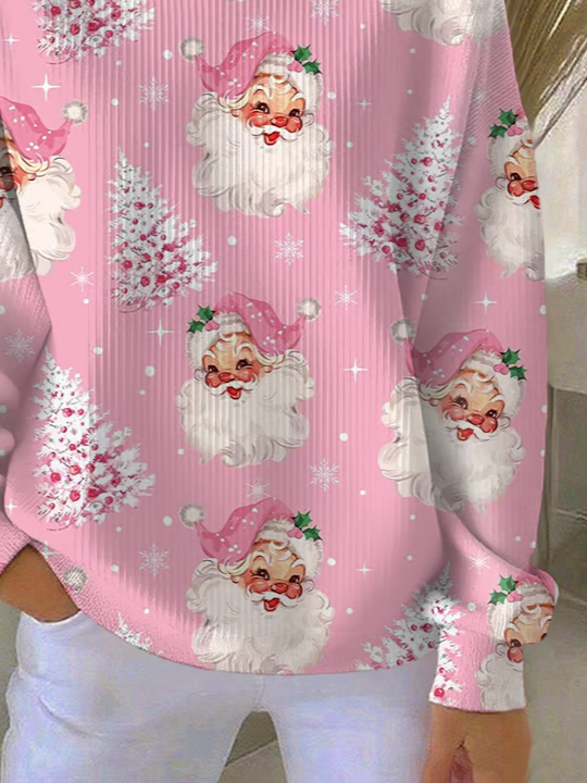 Casual Crew Neck Santa Claus Sweatshirt Printing