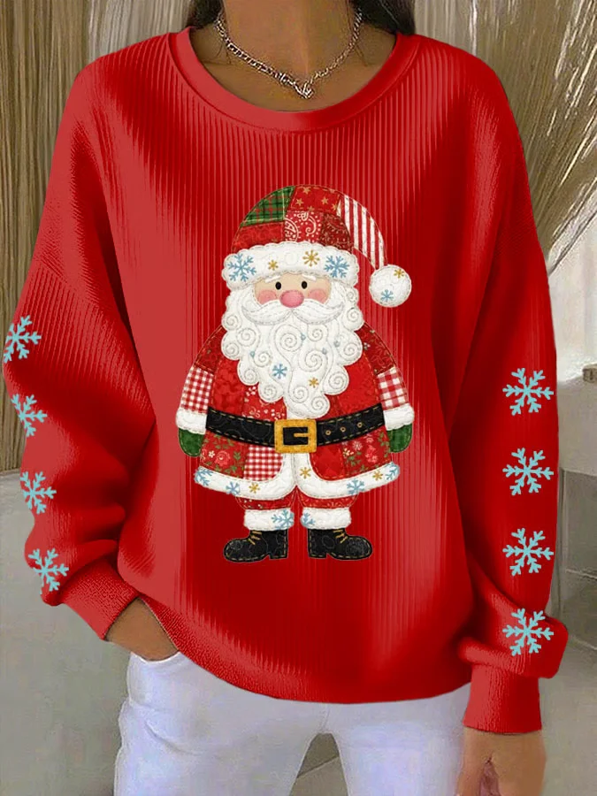 Christmas Casual Crew Neck Santa Claus Printing Sweatshirt