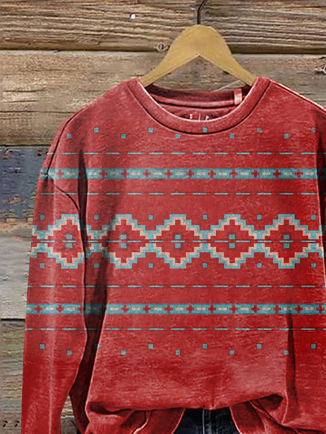 Casual Crew Neck Geometric Sweatshirt Printing