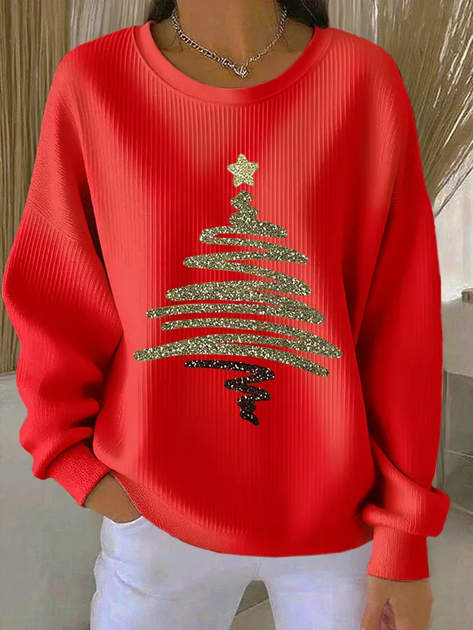 Casual Crew Neck Christmas Sweatshirt Printing