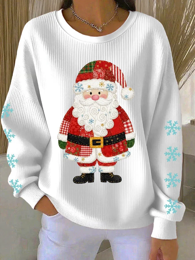 Christmas Casual Crew Neck Santa Claus Printing Sweatshirt