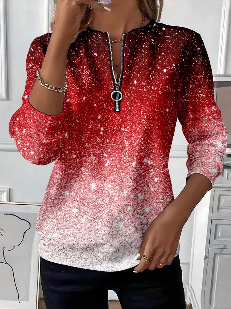 Casual Crew Neck Christmas Sweatshirt Printing