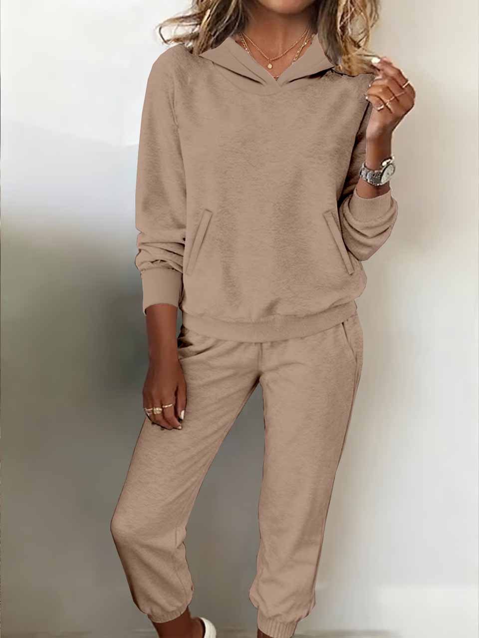 Women Plain Two-Piece Set Daily Long Sleeve Vintage Winter Top With Pants Matching Set
