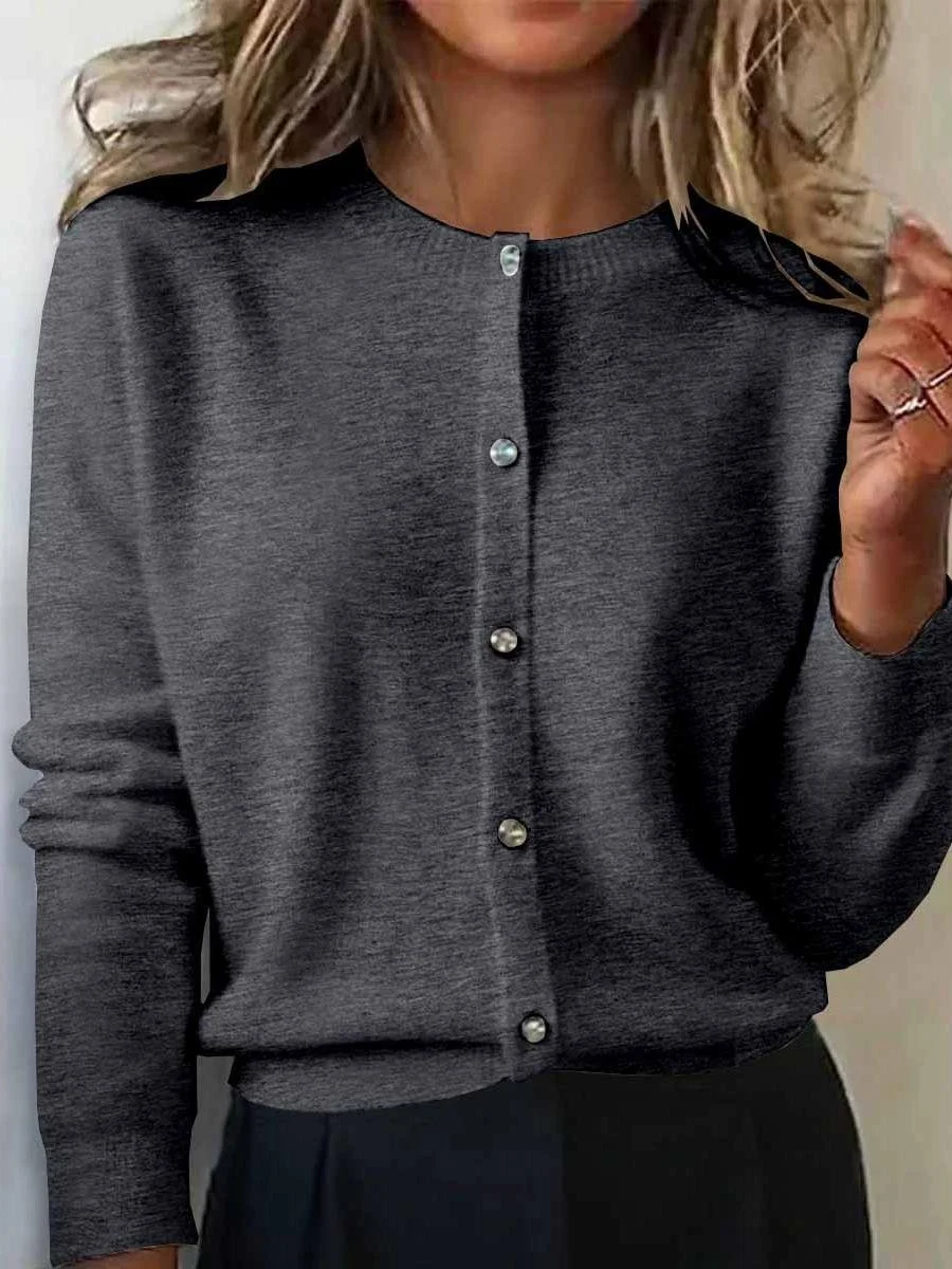 Women Plain Long Sleeve Comfy Vintage Cardigan