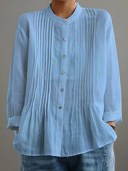Long Sleeve Plain Regular Loose Shirt For Women