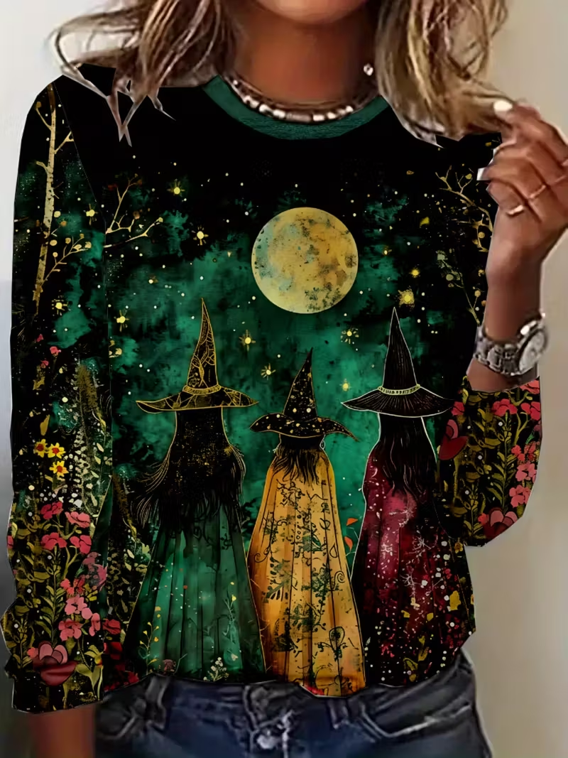 Casual Halloween Crew Neck Long Sleeve T-shirt