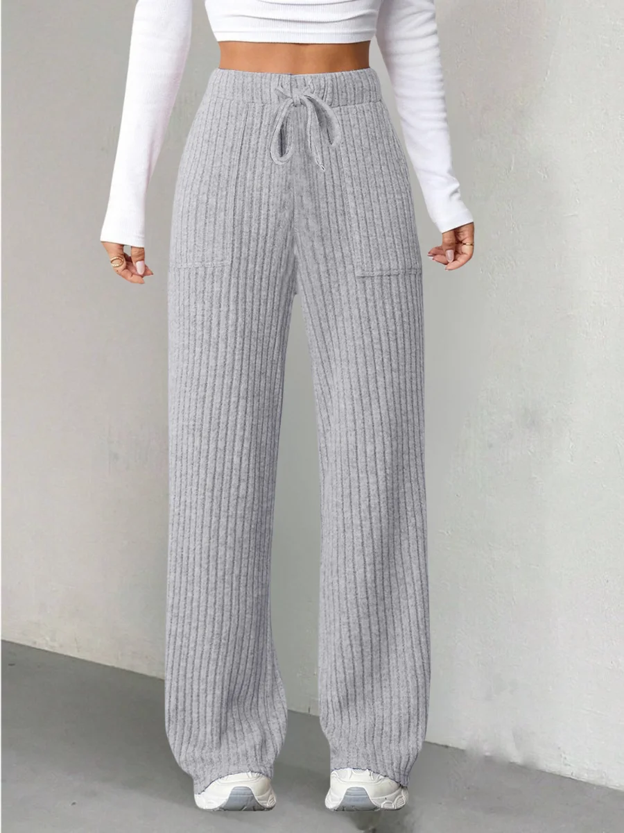 Women Plain Long Elastic Waist Pants Casual Spring/Fall Trousers