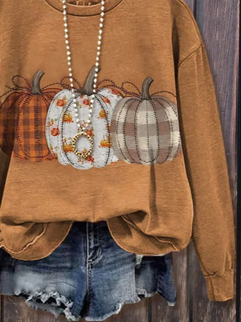 Casual Crew Neck Halloween (pumpkin) Sweatshirt Printing