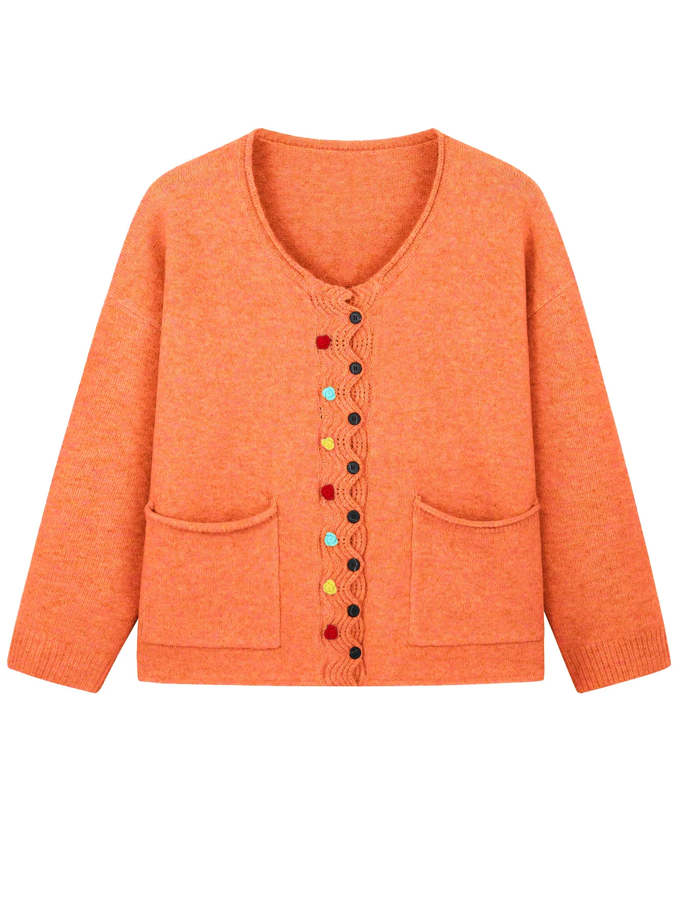 Women Multicolor Block Long Sleeve Comfy Vintage Cardigan
