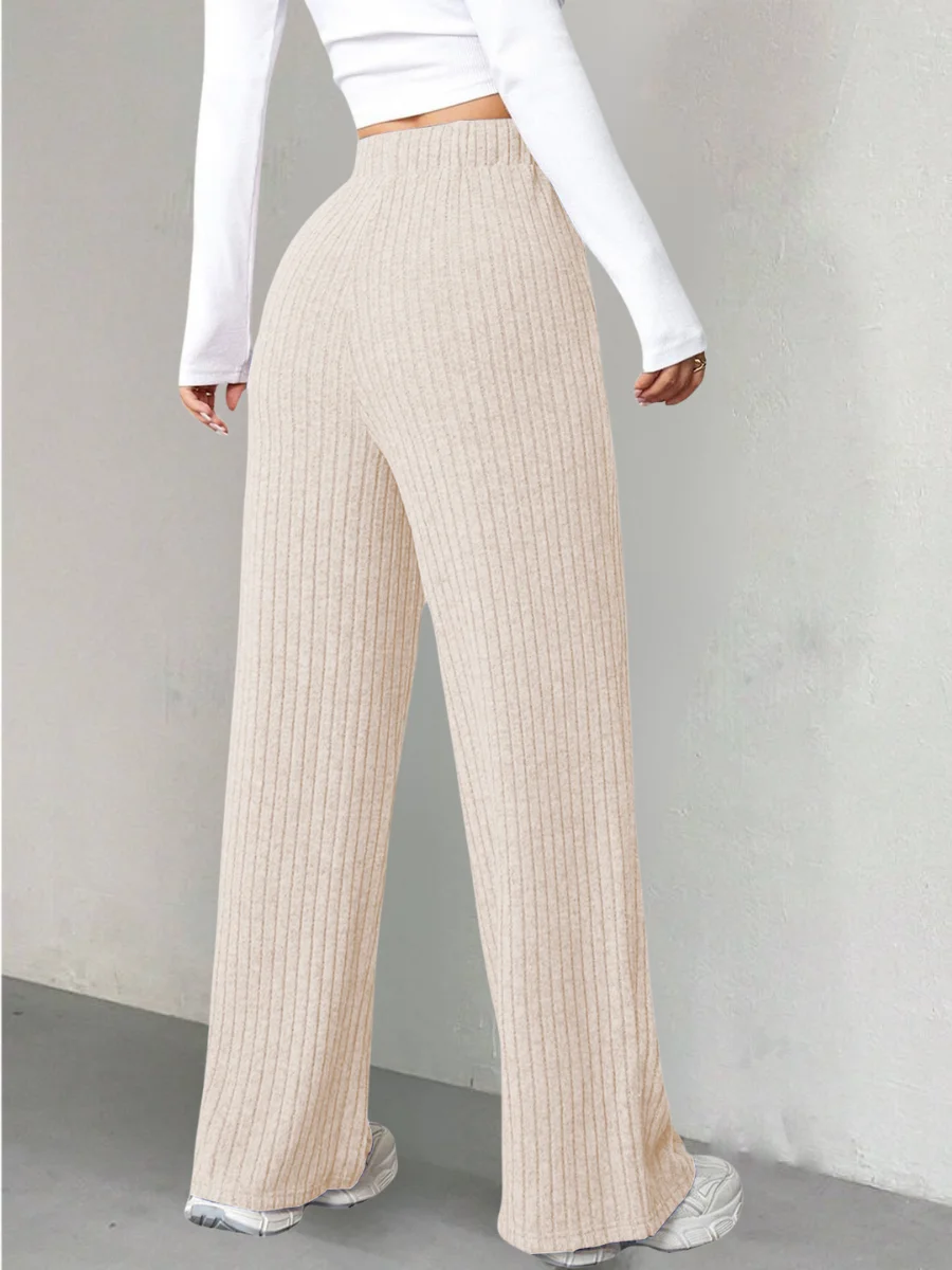 Women Plain Long Elastic Waist Pants Casual Spring/Fall Trousers