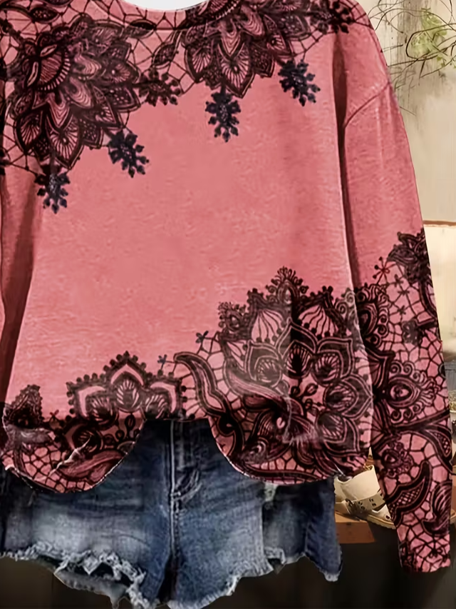 Casual Crew Neck Floral Sweatshirt Printing