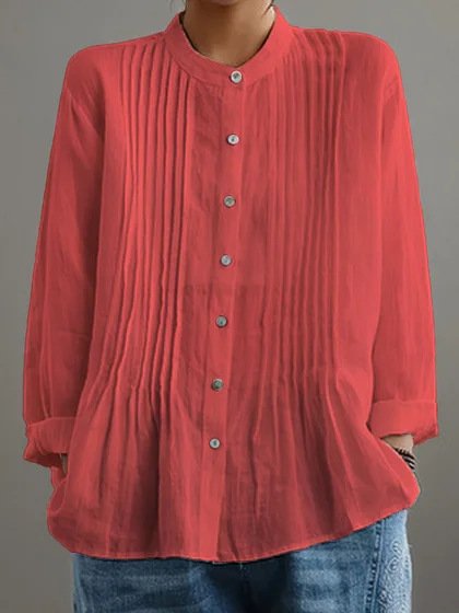 Long Sleeve Plain Regular Loose Shirt For Women