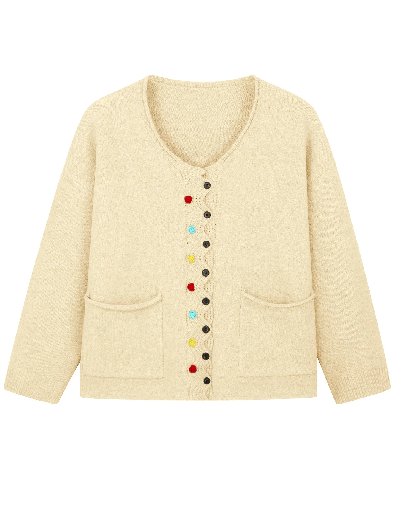 Women Multicolor Block Long Sleeve Comfy Vintage Cardigan