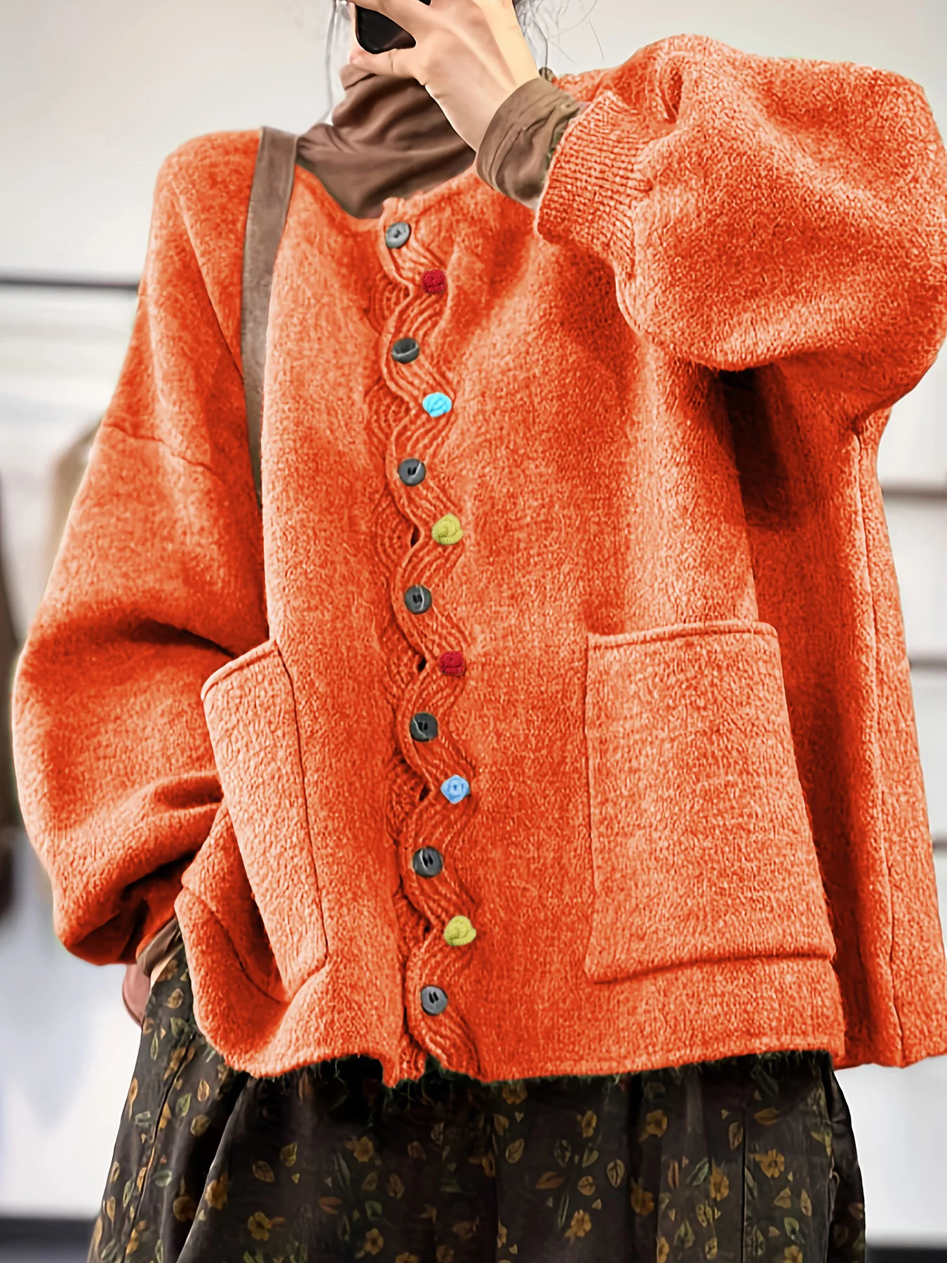 Women Multicolor Block Long Sleeve Comfy Vintage Cardigan