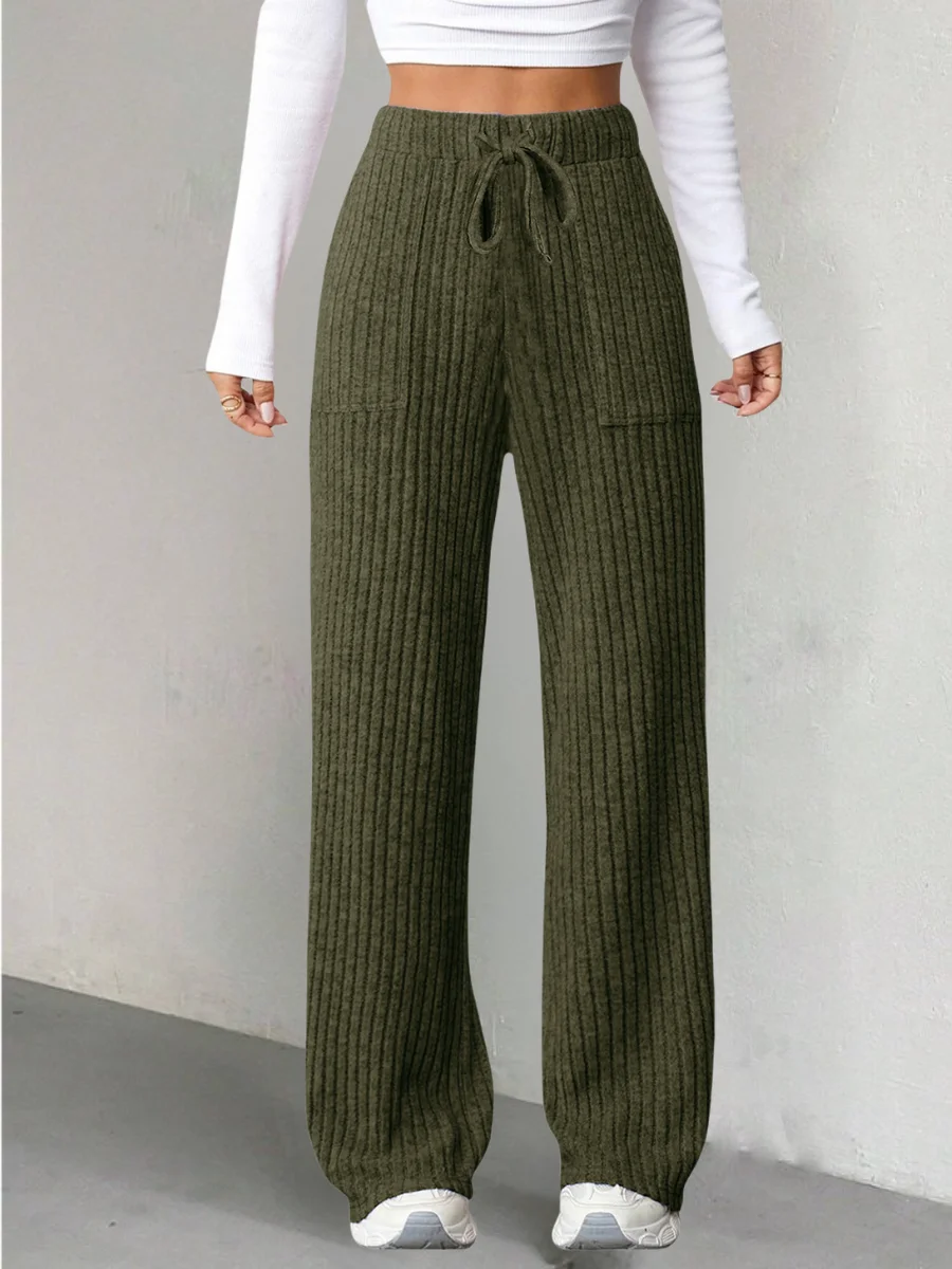 Women Plain Long Elastic Waist Pants Casual Spring/Fall Trousers