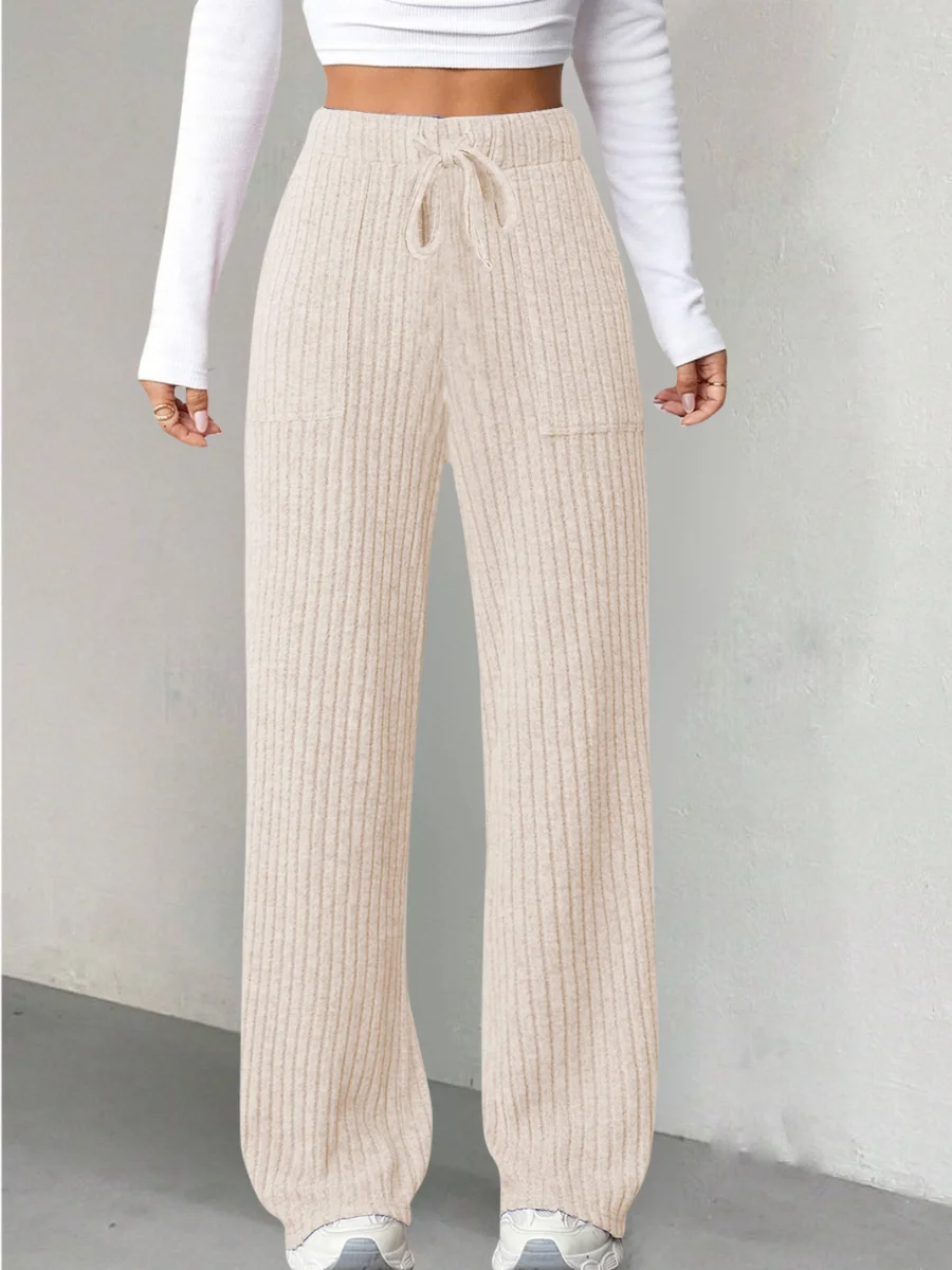 Women Plain Long Elastic Waist Pants Casual Spring/Fall Trousers