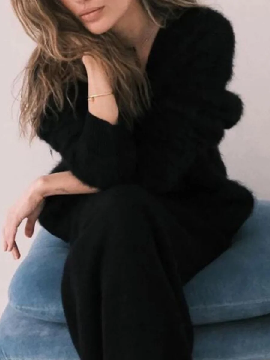 Women Spring/Fall Outerwear Vintage Split Joint Plain Long Sleeve V Neck Jacket