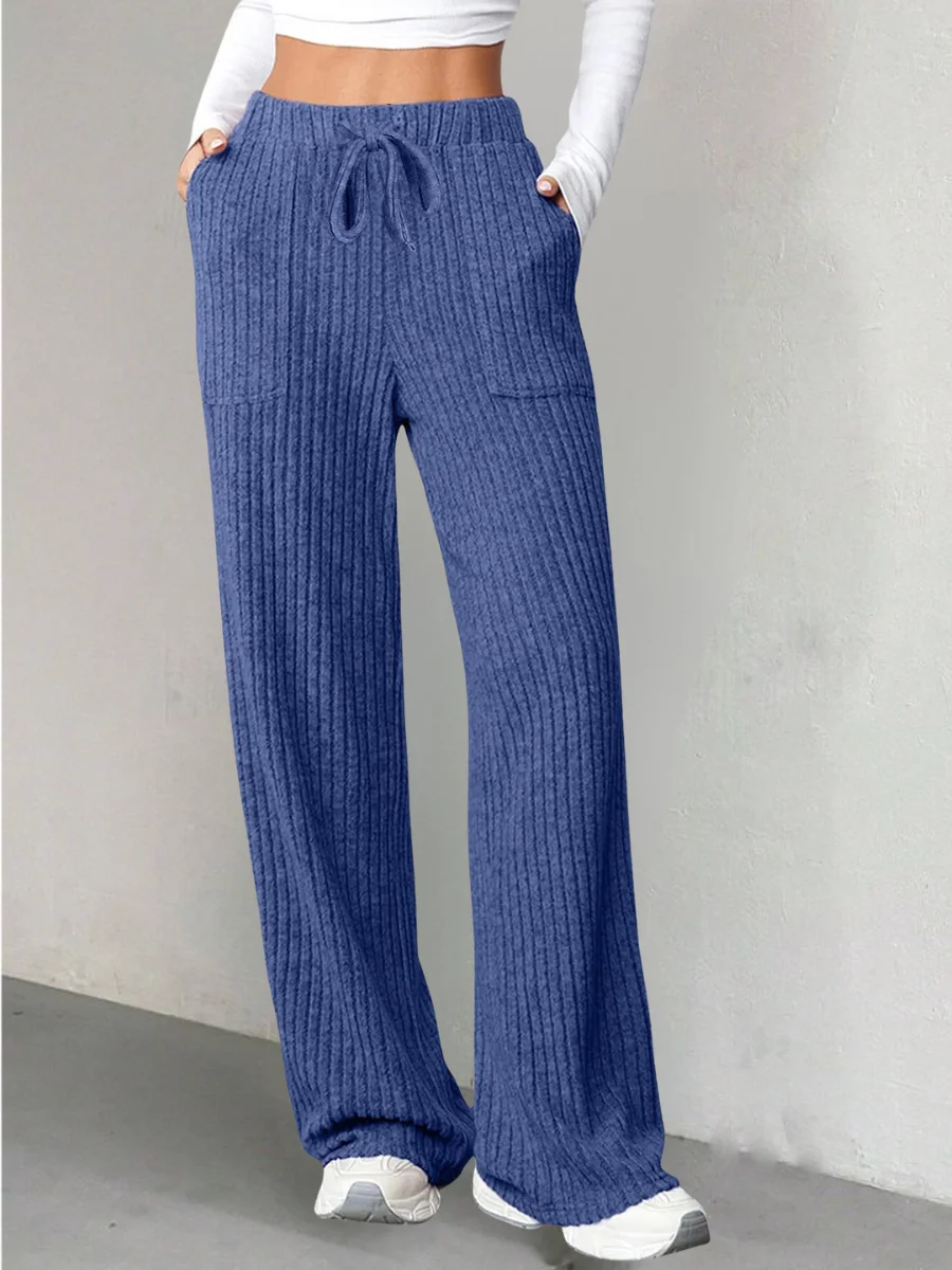 Women Plain Long Elastic Waist Pants Casual Spring/Fall Trousers