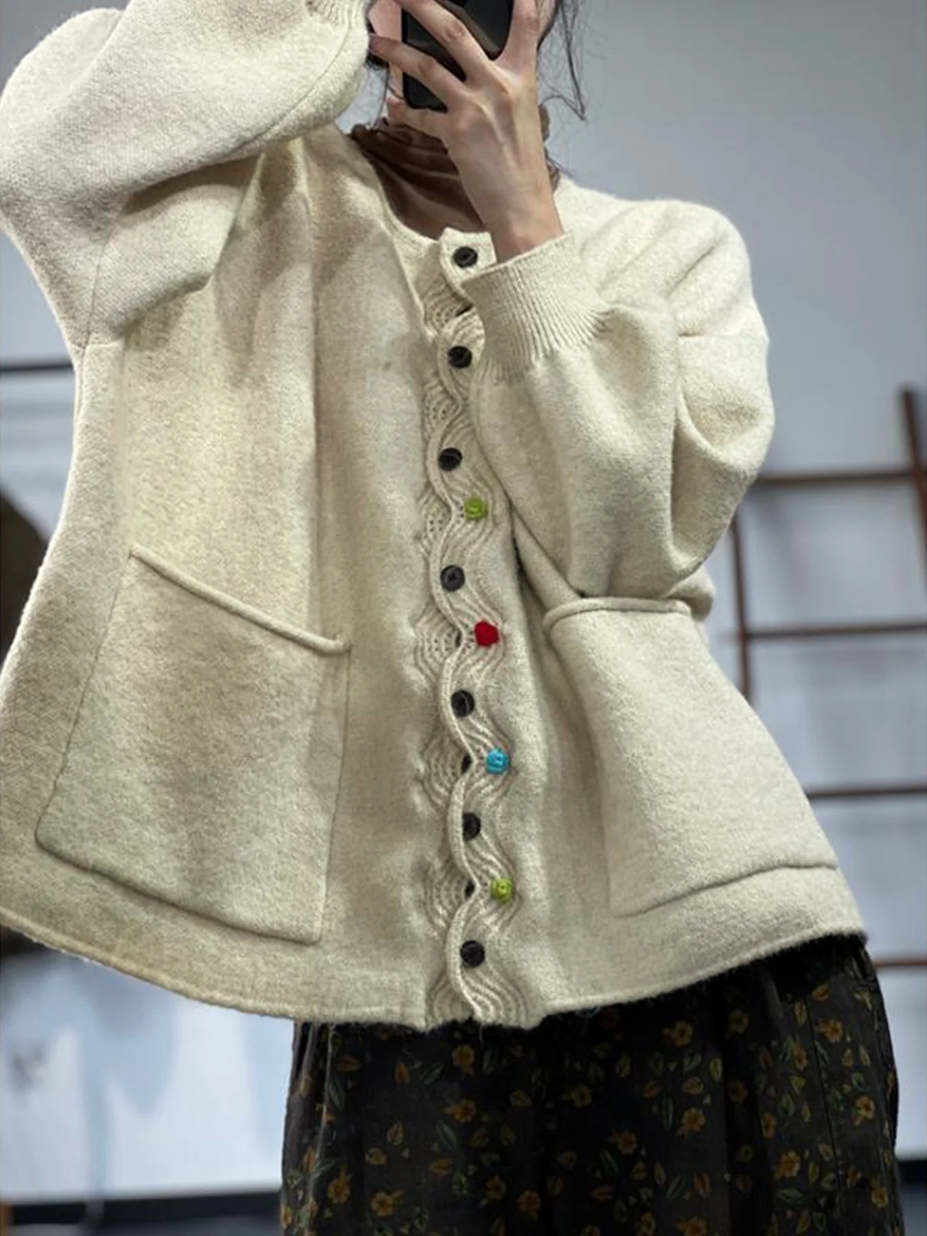Women Multicolor Block Long Sleeve Comfy Vintage Cardigan