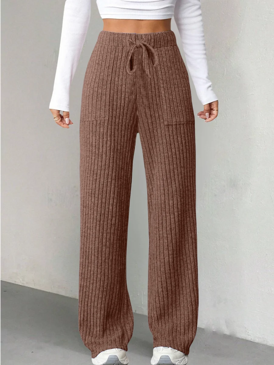 Women Plain Long Elastic Waist Pants Casual Spring/Fall Trousers