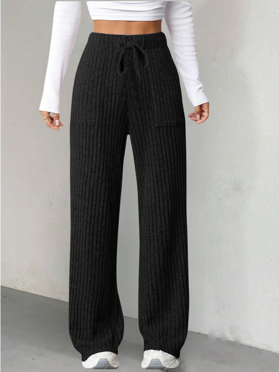 Women Plain Long Elastic Waist Pants Casual Spring/Fall Trousers