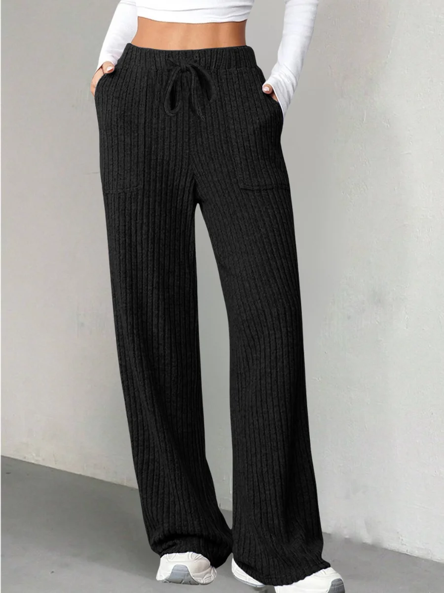 Women Plain Long Elastic Waist Pants Casual Spring/Fall Trousers