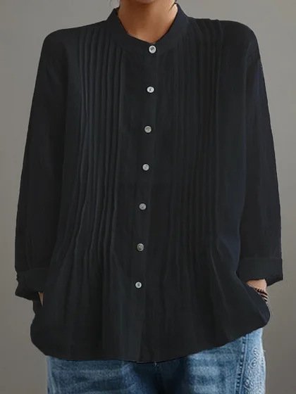 Long Sleeve Plain Regular Loose Shirt For Women