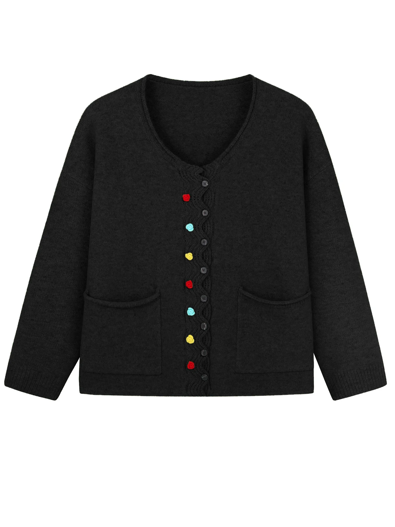 Women Multicolor Block Long Sleeve Comfy Vintage Cardigan