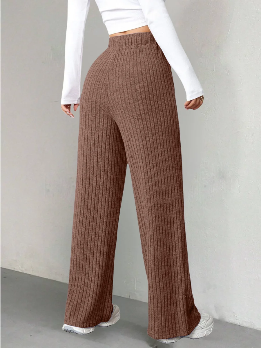 Women Plain Long Elastic Waist Pants Casual Spring/Fall Trousers