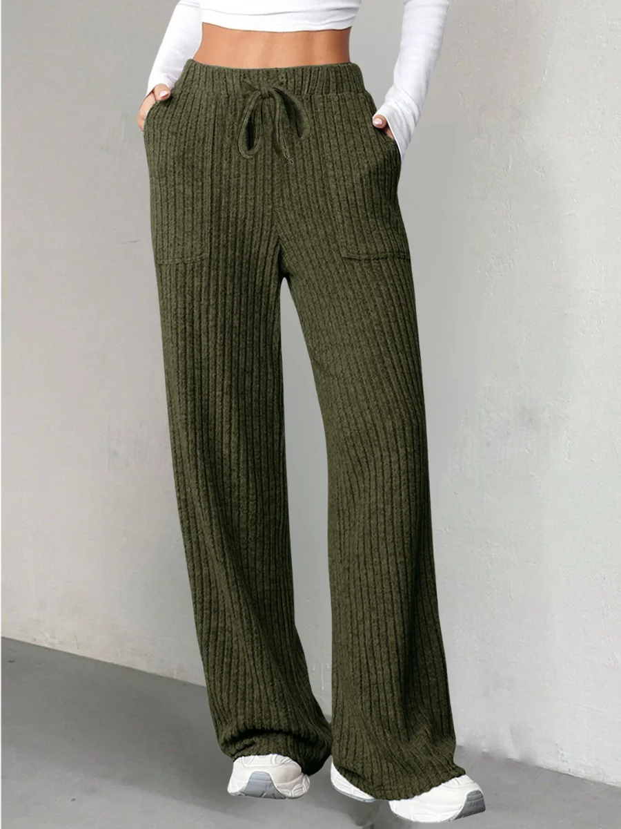 Women Plain Long Elastic Waist Pants Casual Spring/Fall Trousers