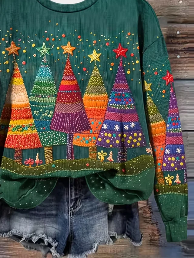 Casual Crew Neck Christmas Sweatshirt Printing