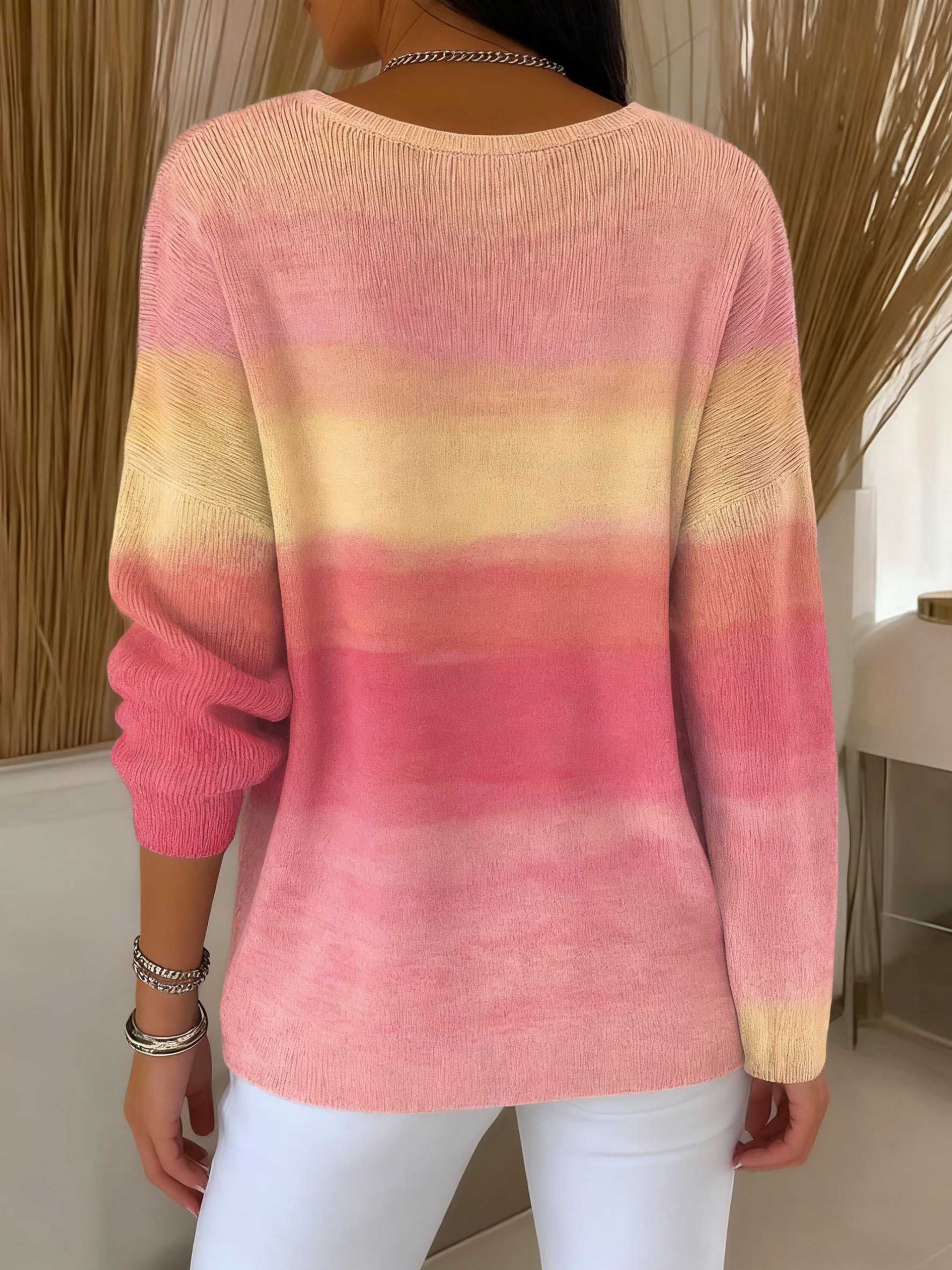 Women Cotton Ombre Long Sleeve Comfy Casual Sweater