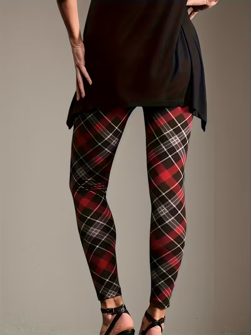 Women Plaid Casual All Season Printing Long Leggings