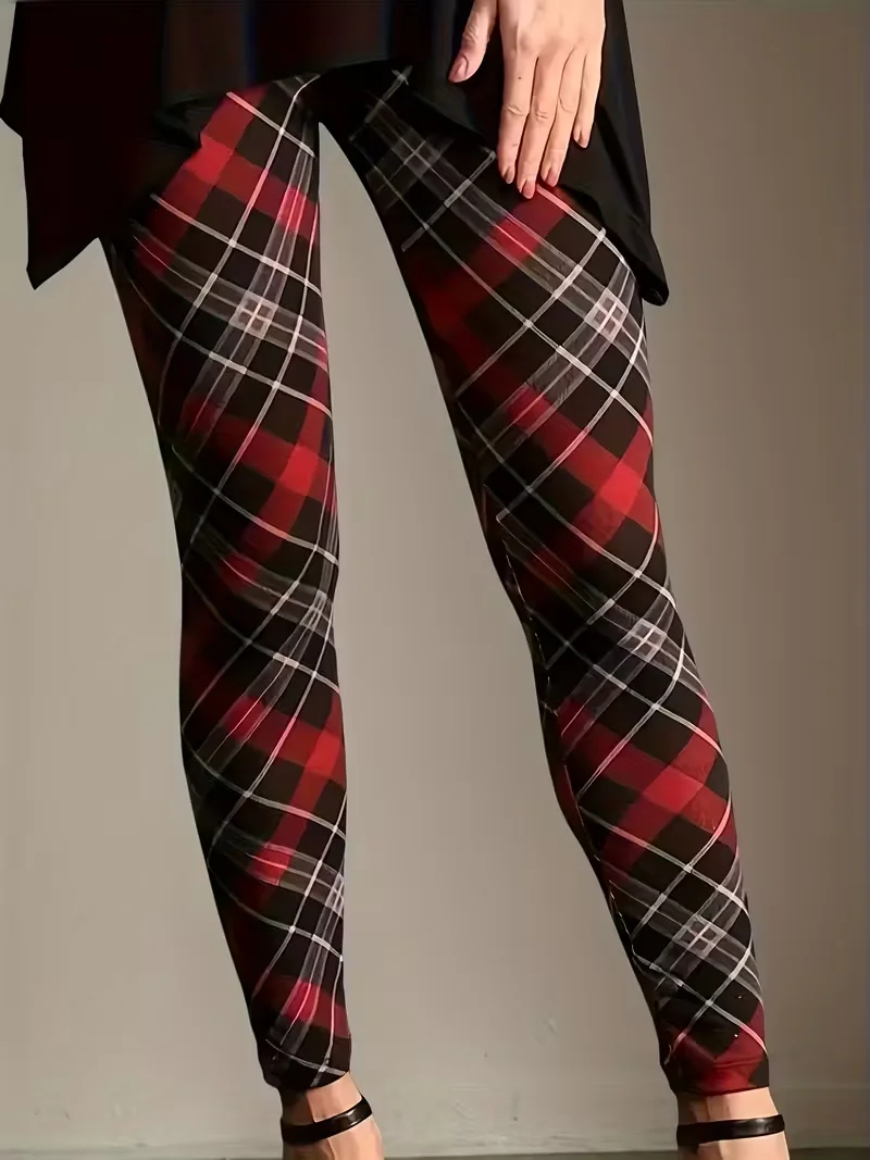Women Plaid Casual All Season Printing Long Leggings