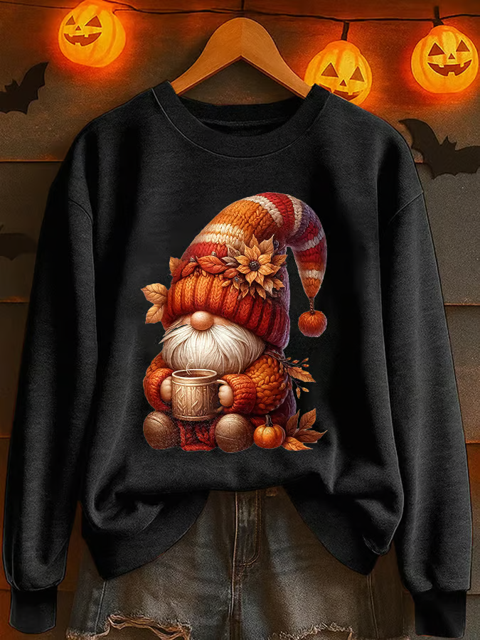 Casual Crew Neck Maple Leaf Sweatshirt Printing