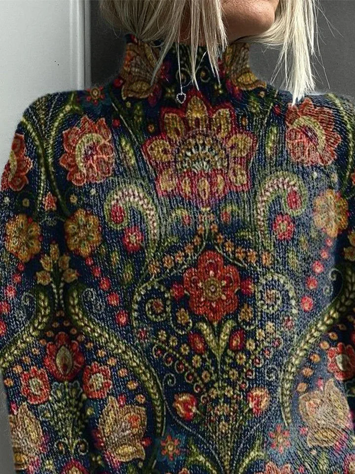 Women Floral Long Sleeve Comfy Vintage Printing Sweater