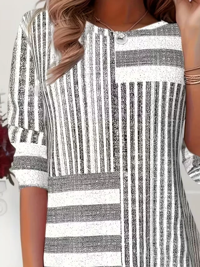 Casual Striped Crew Neck Long Sleeve T-shirt