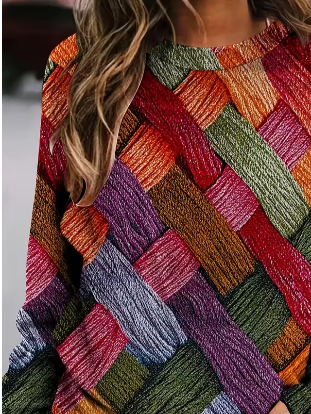 Casual Abstract Crew Neck Long Sleeve T-shirt