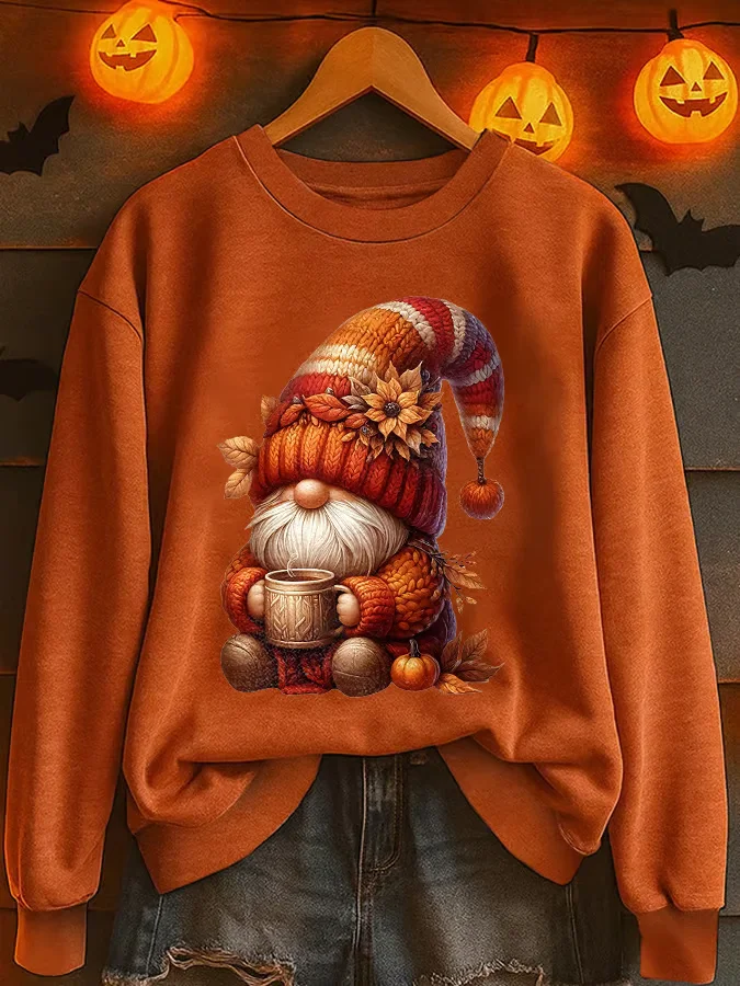 Casual Crew Neck Maple Leaf Sweatshirt Printing