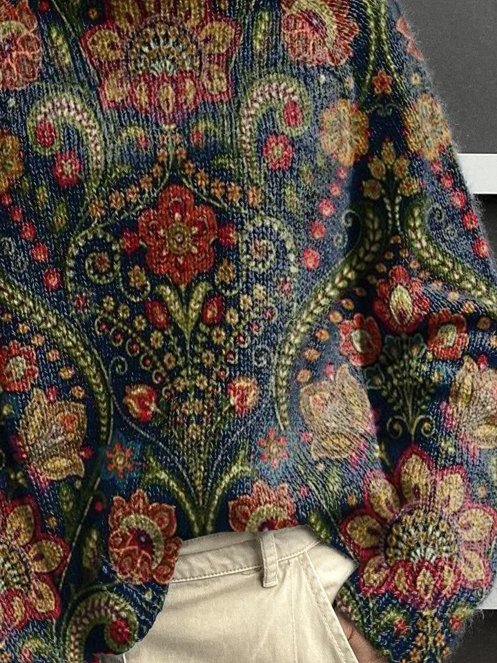 Women Floral Long Sleeve Comfy Vintage Printing Sweater