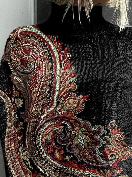 Women Ethnic Long Sleeve Comfy Vintage Printing Sweater