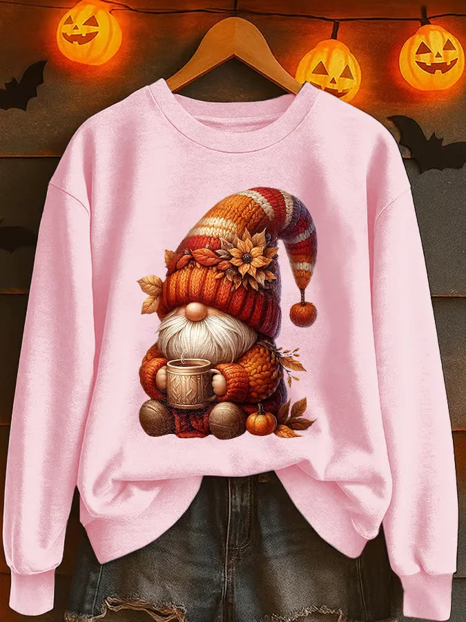 Casual Crew Neck Maple Leaf Sweatshirt Printing