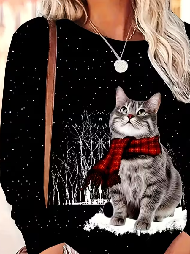 Casual Christmas Crew Neck Long Sleeve T-shirt