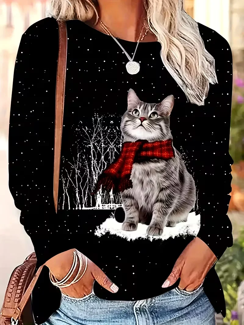 Casual Christmas Crew Neck Long Sleeve T-shirt