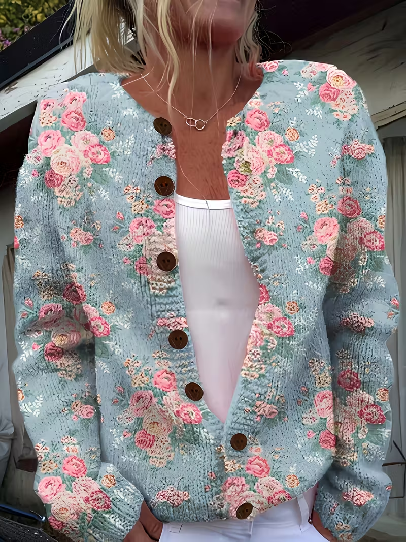 Women Floral Long Sleeve Comfy Vintage Printing Cardigan